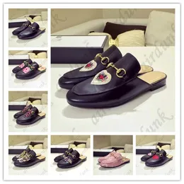 Designer luxury Women Summer Princetown Lace Velvet Slippers Mules Loafers Genuine Leather Flats With Buckle Bees Snake P