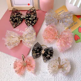 Accessori per capelli in rete per bambini Fiocco a stella a cinque punte Forcina per capelli Corona principessa Copricapo Bb Clip