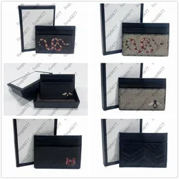 New Men Women Fashion Holders Black coffee snake tiger bee Classic Casual Credit Card ID Holder Leather Ultra Slim Wallet Packet Bag with box