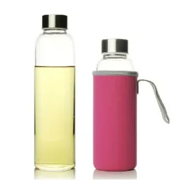 UPORS Glass Water Bottle 280ml/360ml/550ml Sport Bottle with Stainless Steel Lid and Protective Bag BPA Free Travel