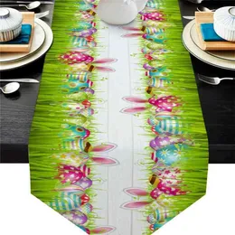 Easter Eggs Rabbit Ears Grass Table Runner Wedding Decor Cake cloth and Placemat Holiday 210709