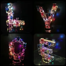 New Rechargeable Luminous Light Up LED Love shaped Cocktail Cup Holder Red Wine Glass Cup Holder for Club Bar Party Decorations