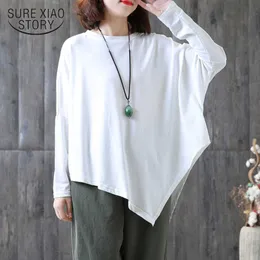 Koreański Loose Casual Bat Sleeve Solid Top Bluzka Asymetria Koszula Jesień Plus Size Wild Cienkie Nieregularne koszule Topy Kobiety 12740 210528