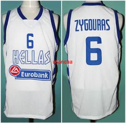 #6 Zygouras 레트로 팀 Hellas Greece Basketball Jersey 남자 스티치 커스텀 번호 이름 유니폼