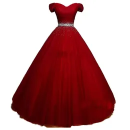 Quinceanera Kleider rot Schatz Prinzessin Party Prom förmliche Stickerei Kristall Lace-up Tüll Ballkleid Vestidos de 15 Anos BQ01