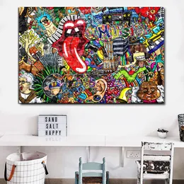 Graffiti Street Art Music Collage Abstract Figure Picture Canvas Painting Wall Art Poster Prints for Living Room Decor No Frame