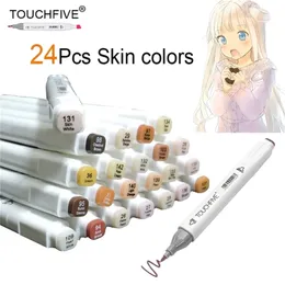 TOUCHFIVE 24 Farben Skizze Hauttöne Marker Stift Künstler Doppelköpfiger Alkoholbasierter Manga-Kunstmarker Pinselstift Kunstbedarf Y200709