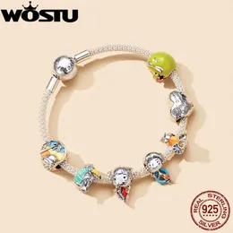 WOSTU Summer Gümüş 925 Erkek Kız Charms Suyu Hindistan Cevizi Graffiti Boncuk Fit Bilezik Gümüş DIY Takı Yapımı Q0531