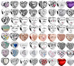 925 Sterling Silver Angel Mother Family Heart Series Glänsande pärlor Lämplig för Pandora Charm Armband Ladies Mode Smycken