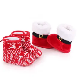 Baby Christmas Boots, Lovely Snowflake Santa Design Winter Warm Slippers Anti-slip Infant Newborn Booties Santa Foot Socks G1023
