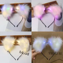 Akcesoria do włosów 1 pc Light Up Glowing Cat Headpand Plush Ears Cute Headwear Koreański Styl Hairband Girls Party Cosplay Accessori