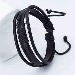 Fashion Charm Leather Bangle Men Bracelets Popular Boys Diy Bandage Strand Handmade Brown Weave