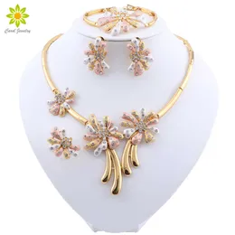 African Jewelry Sets Dubai Gold Color Nigerian Necklace Earrings Bracelet Sets Bridal Bead Wedding Jewelry Set Women Costume H1022