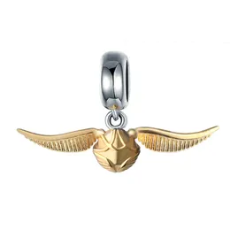 Gyllene vingar Snitch 100% 925 Sterling Silver Söt Pärlor Gyllene Charms Fit Autentiska Pandora Armband Smycken Q0531