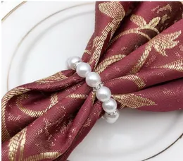 Vit pärlor servett ringar bröllop servett spänne för bröllop mottagning fest bord dekorationer levererar grossist # 202198