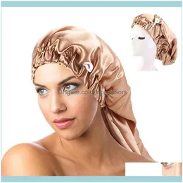 AessoriesツールProducts Long Satin Bonnet Sleep Cap Button High Elastic Hair Band Night Care Care NightCap用女性男性Chemo1 Drop Deliv