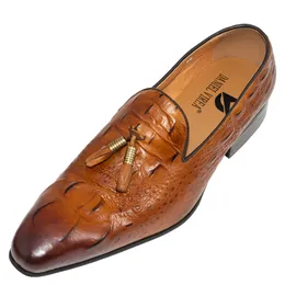 Höst vinter män casual loafers kontor lyx leopard tryck brun formell alligator äkta läder glid-på klänning skor