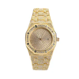 CdyBox Orologio Uomo Hip Hop Iced-Out Con Strass Cristallo - Quadrante Romano, Cinturino In Acciaio Inox, Colore Oro Rosso