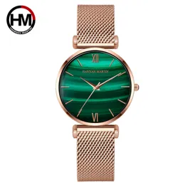 Frauen Mode Casual Uhren Grün Malachit Zifferblatt Damen Japanische Quarz Armbanduhr Edelstahl Armband Wasserdichte Uhren 210310