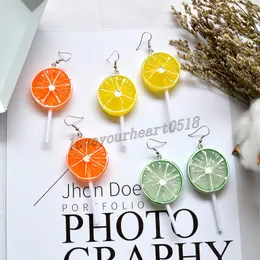 Simülasyon Karpuz Turuncu Limon Meyve Dangle Lolipop Reçine Kolye Küpe Yaratıcılık Moda İlginç Antelik Takı