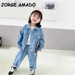 Bahar Bebek Kız 2-ADET Setleri Uzun Kollu Denim Ceket + Kot Rahat Stil Çocuk Giysileri E6058 210610