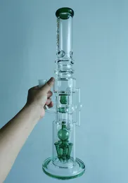 Bong de vidro pesado verde Hookahs de 20 polegadas narguilé de altura inebriante tubo de água grosso em linha perc dab bongs de plataforma de petróleo pesados grandes tubos de copo de cera rosa