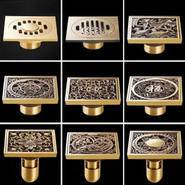 Other Bath & Toilet Supplies 10*10cm Square Antique Brass Art Carved Drains Shower Strainer Hair Bathroom Floor Drain Waste Grate