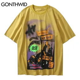 T-Shirts Streetwear Harajuku Men Hip Hop Gothic Punk Rock Singer Print Short Sleeve Tees Shirt Cotton Casual Loose Tops 210602