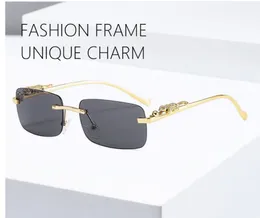 Sommermann Metallischer Gepard verziert randlose quadratische Sonnenbrille UV400 Mode Damen klare Outdoor-Unisex-Brille Fahrradbrille 5 FARBEN Ornamental KEIN LOGO