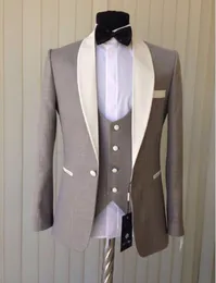 Riktigt foto ljusgrå brudgum tuxedos män prom klänning fest kostym man arbete kostym (jacka + byxor + väst + slips) nej: 910