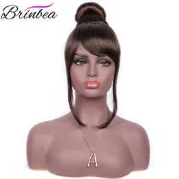 Brinbea 100％手作りのトレンディの高いパンのハイライトW /サイドバングJapan-Made Synthetic Updo Bunスタイルの黒茶色の髪
