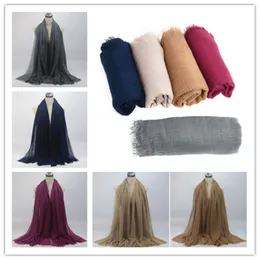2021 Kvinnor Maxi Hijabs Sjalar Oversize Islamic Head Wraps Mjukt lång muslim Frayed Crepe Premium Cotton Plain Hijab Scarf