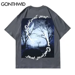 Tshirts Hip Hop Forest Graffiti Poster Short Sleeve Tees Shirts Summer Streetwear Fashion Casual Cotton T-Shirts Tops 210602