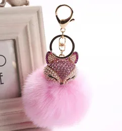 Kryształ Faux Fox Futro Brelok Kobiety Tickets Zawieszenie Torby Car Key Chain Breloczek Pierścień Zabawki Prezenty Llaveros Biżuteria Wisiorki GC767