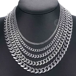 Designer Halsband Lyxsmycken 3-11mm Mäns Curb Chain Silver Färg Rostfritt Stål Kubansk länk Lång för Unisex Men Punk Classic
