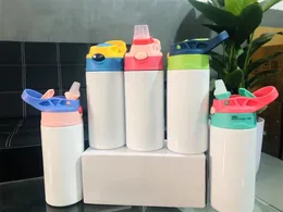 Nieuwe 12oz Sublimation Blanks Kids Tumbler Babyfles Sippy Cups White Water Fles met Stro en Draagbaar Deksel 5 Kleur Lids Snel
