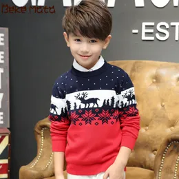 Weihnachtspullover für Jungen Herbst Elchdruck Kinder Jungenkleidung Langarm Doppelt verdickte Baumwolle Strick Kinderpullover 3-9Y 210308