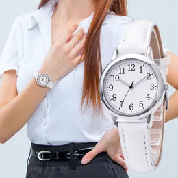女性のクォーツ時計は、アラビア数字で読みやすいリストウォッチを時計プレーンPUレザーダイヤル甘い色の女性ブレスレット