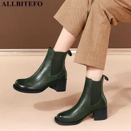 ALLBITEFO inverno vera pelle di marca tacchi alti partito donne stivali tacchi spessi stivaletti per woemn scarpe da neve ragazze 210611