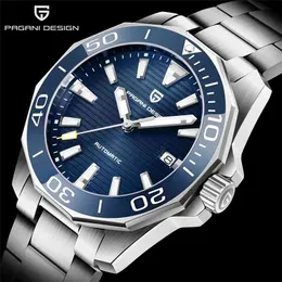 PAGRNE DESIGN Top Brand Mechanical Wristwatch Luxury Sapphire Glass Automatic Watch Stainless Steel Waterproof 100M Watches Men 210804