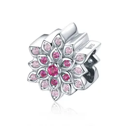 Bisaer Real 925 Sterling Prata Rosa Vermelho Lotus Flor Grânulos Fit Charms Pulseiras Pulseiras Esterlinas Prata Jóias EFC038 Q0531