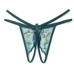 Wholesale Women Sexy Thongs Open Panties Embroidery Girls Transparent Mash Fashion Bikini G-Strings for Female Sleepwear Panti