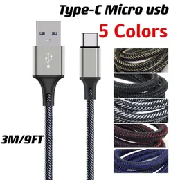 3m / 9ft Snabbladdningstyp C Micro USB-kabel flätad fisknätkablar för Samsung S8 S10 HTC LG Android Moblie Phone