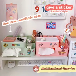 WG INS Kawaii Storage Box Multi Grid Desktop Make Up Organizer Soggiorno Camera da letto Multifunzione Scatola di fazzoletti Organizzatore di gioielli 210315