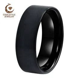 6MM 8MM Flachbandring Herren Damen SCHWARZ Wolfram Hochzeit mit gebürsteter Oberfläche Hervorragende Qualität Comfort Fit 211217