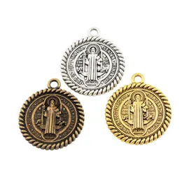 Medalha de São Bento Charms of Nearsy Patron contra Mal Maldle Charm Beads Antique Silver / Gold / Bronze Colgante Católico Pingentes L1791 36x31mm 12 pçs / lote