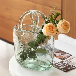 Flower Vase Hydroponic Pots Nordic Creative Basket Big Glass For Home Cristal Decoration Living Room Table Ornament 211215