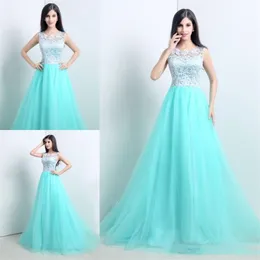 2021 Sexy Sky Blue Lace A-Line Bridesmaid Dresses Scoop Knappar Tulle Sheer Maid of Honor Plus Size Formal Evening Prom Party Gowns 05