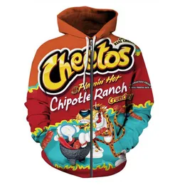 Großhandel Damen/Herren Hot Cheetos 3D-Druck Kapuzenpullover Halloween Lustige Backwoods Muster Reißverschluss Hoodies A05