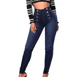 Vintage damskie dżinsy dorywczo chudy wysoki talia dżinsowe spodnie dwurzędowe Slim stretch dżinsy ciasne spodnie plus rozmiar S-5XL